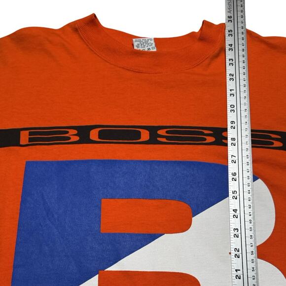 Vintage 1990s Boss By I.G. Design Spell Out Graphic Baggy Orange T-Shirt 2XL - Picture 4 of 6